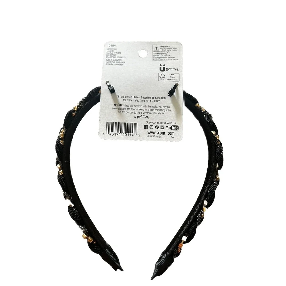 Scunci Headband Chain & Crystal Black Styling Hair Band‎ Lot Of 3 Elegant! New!